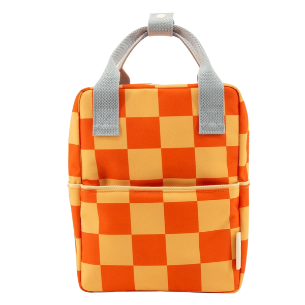 sticky lemon backpack small - checkerboard / pear jam / ladybird red