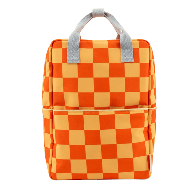 sticky lemon backpack large - checkerboard / pear jam / ladybird red