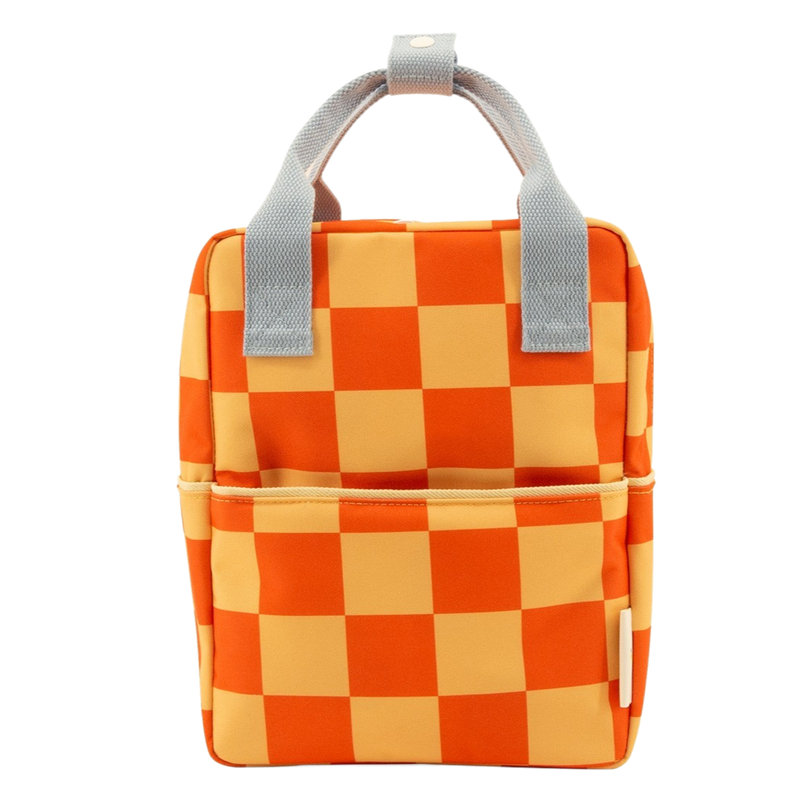 sticky lemon backpack small - checkerboard / pear jam / ladybird red