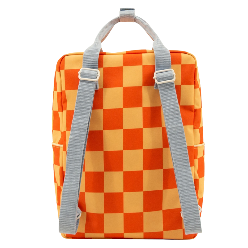 sticky lemon backpack large - checkerboard / pear jam / ladybird red
